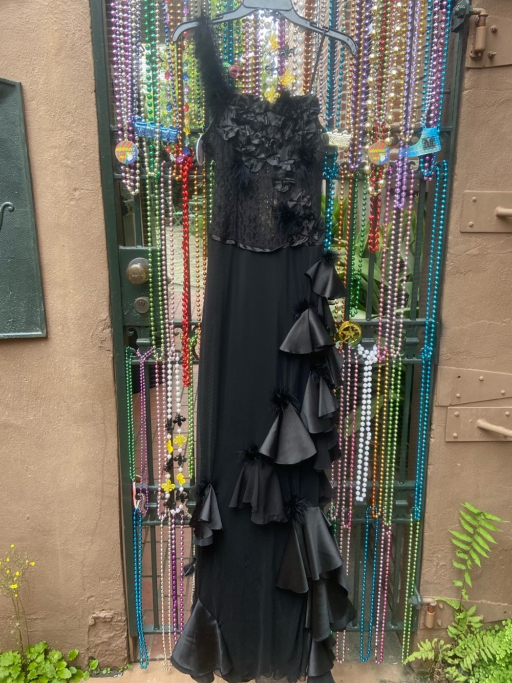 Faviana Black One-Shoulder Ruffled Gown